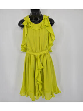Prabal Gurung Neon Yellow Ruffled Layered Chiffon Dress Knee Length Women's Sz 6